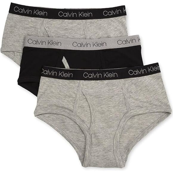 New 3-Pack Calvin Klein Boys XL Black Gray Modern Cotton Briefs Underwear - Picture 1 of 2